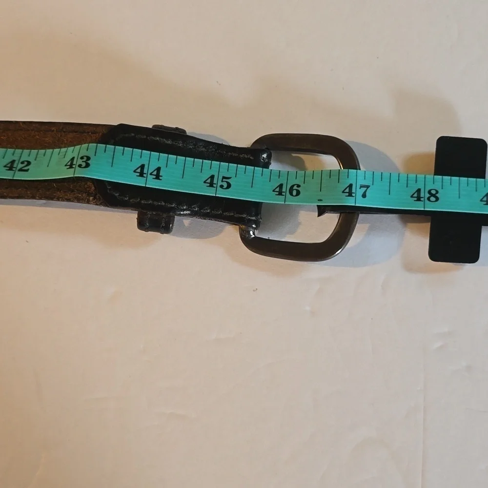 Vintage Mens Black Tooled Leather Belt Gun Metal Buckle Neutral Minimalist Sz.XL